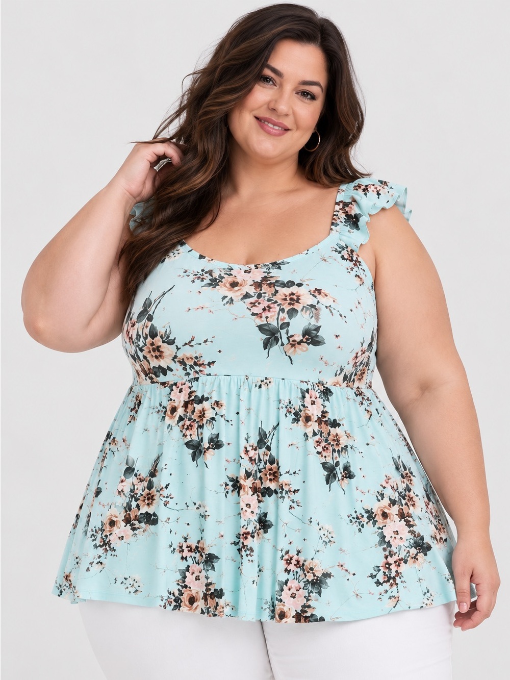 TORRID PEPLUM TANK - SUPER SOFT FLORAL BLUE
